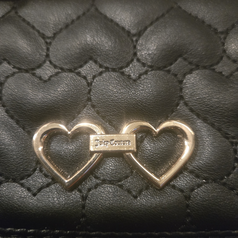 Juicy Couture Black Quilted Heart Wallet with Gold Double Heart Accent New - Picture 4 of 5